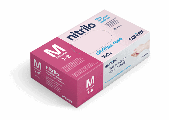 GUANTES NITRILO ROSAS SIN POLVO TALLA M - SANTEX